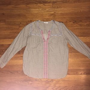 J Crew Black and White Embroidered Peasant Top